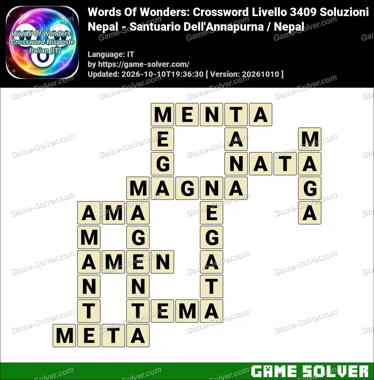 Words Of Wonders: Crossword Livello 3409 Soluzioni – Nepal – Santuario Dell’Annapurna / Nepal